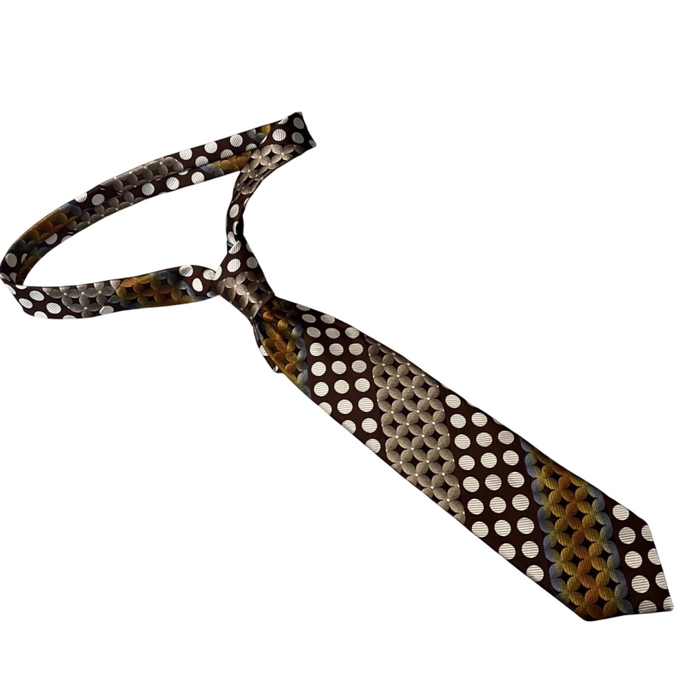 Bruno Conte Don Jonathan Mens Brown Polka Dot Geometric Microfiber Necktie